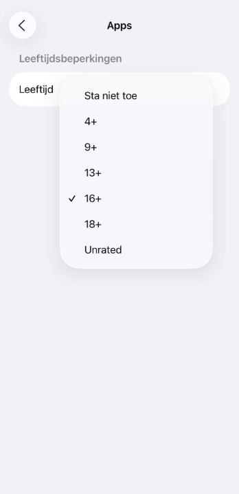 App age restriction options in iPhone settings.