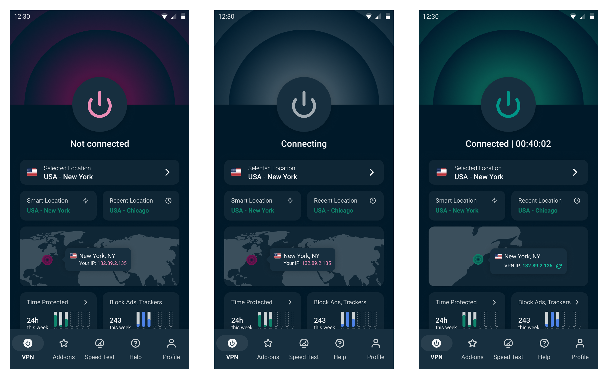 ExpressVPN Twilight "dark mode" theme screenshots
