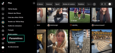 Screenshot showing how to access the settings menu in TikTok's desktop website