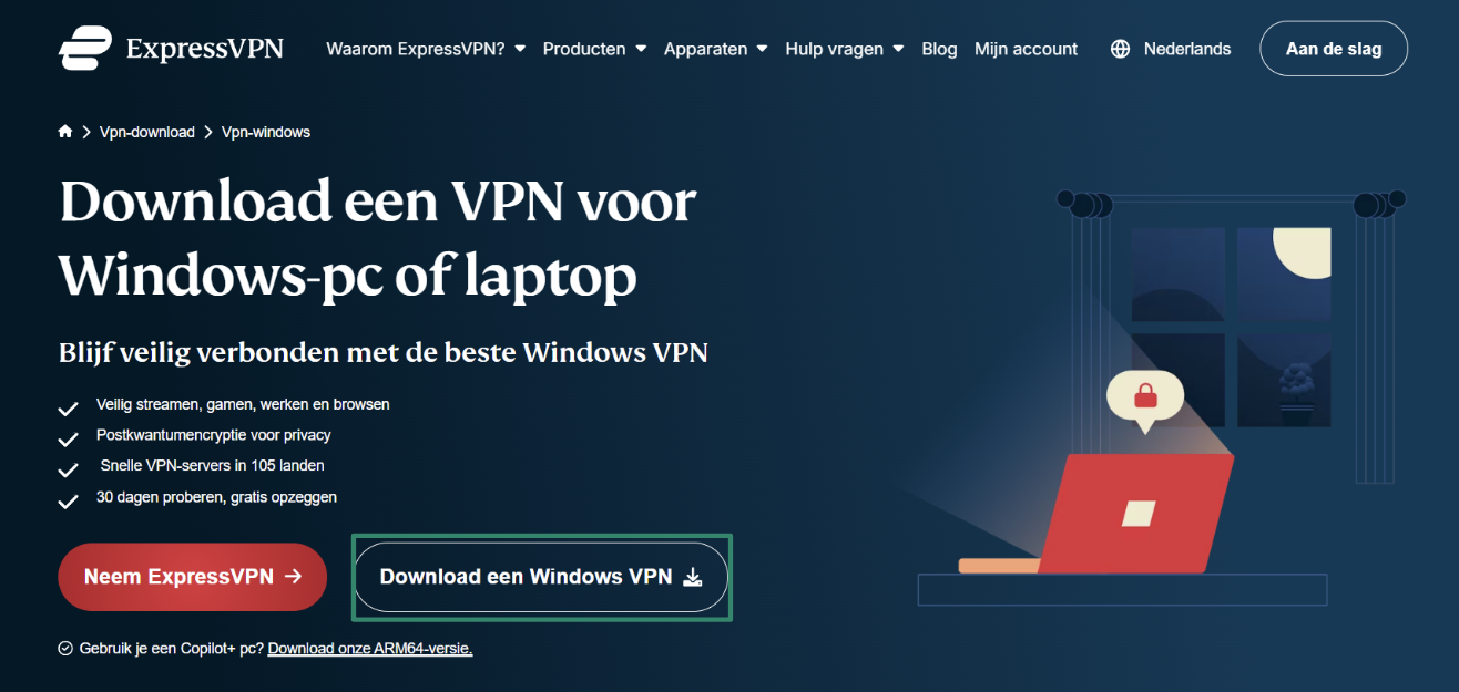 Downloading ExpressVPN's setup for Windows.