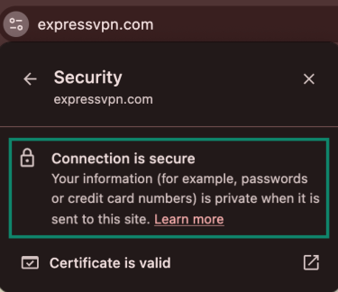 A Valid SSL certificate ensures connection security.