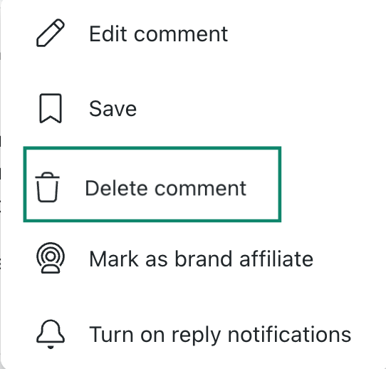 Reddit web page's comment options with deletion option highlighted.