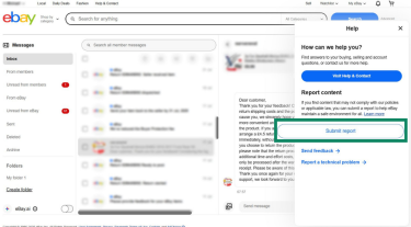 Report a suspicious message on eBay and submit a report.