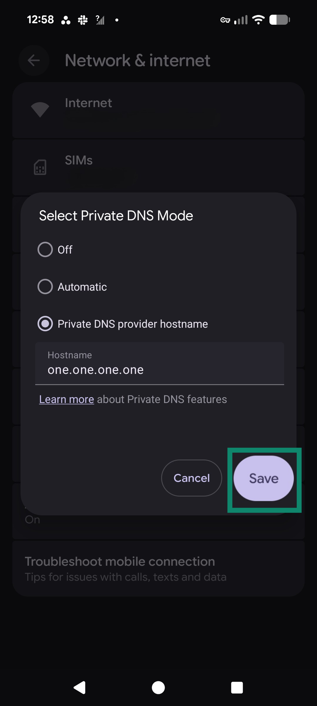 Tap Save to confirm your choice.
