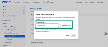 Zoom asking for email verification code before deleting account