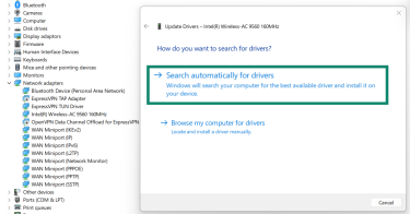 Update Drivers dialog with Search automatically for drivers selected.