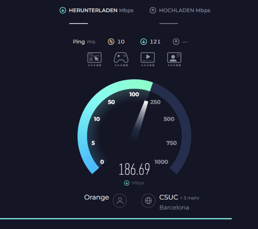 Speedtest.net measuring internet speed.