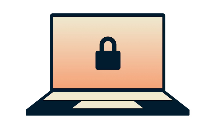 Laptop with a padlock on an orange background.