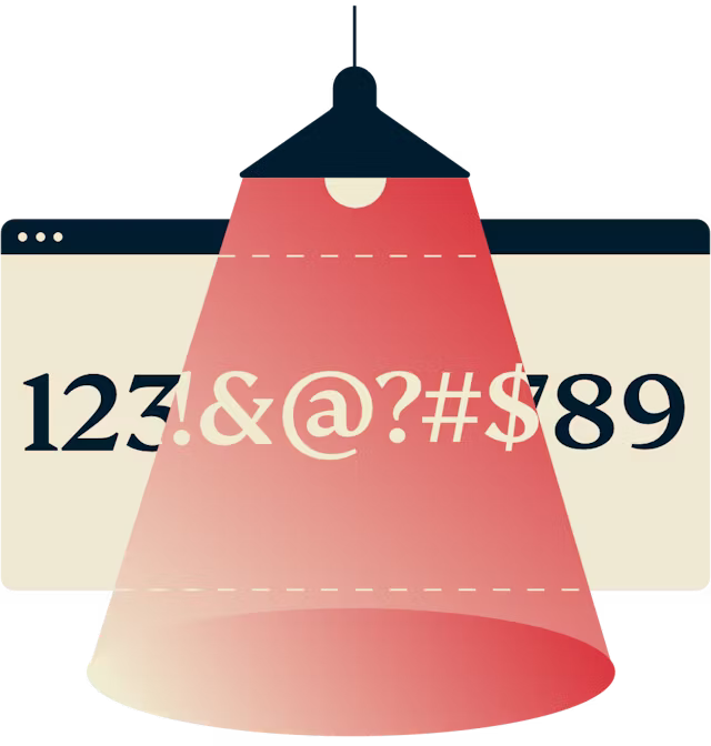 Encripta a tua conexão: Números substituídos por caracteres aleatórios numa tela sob uma lâmpada, o que significa encriptação.