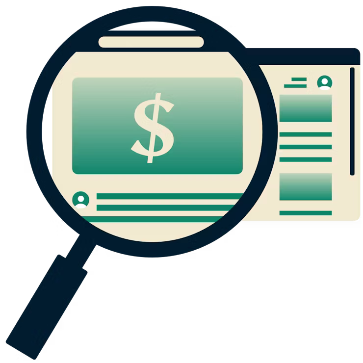 แว่นขยายที่เน้นขยายข้อเสนอออนไลน์บนจอเบราว์เซอร์