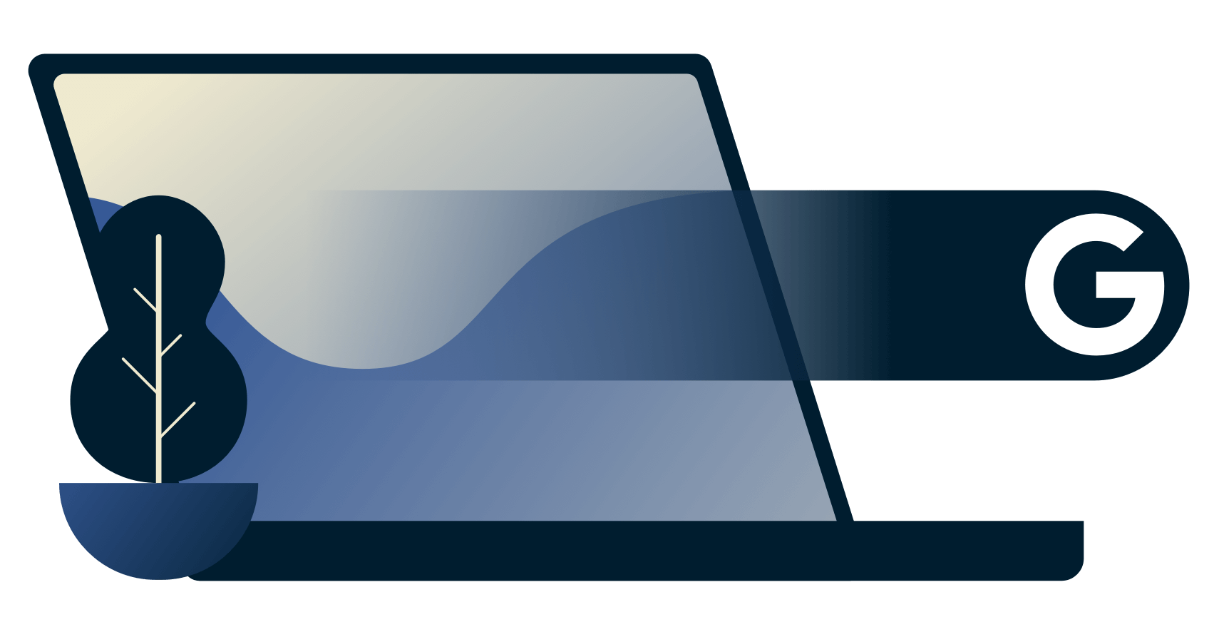 Google-ikon, der kommer ud af en bærbar computer.