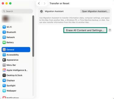 Transfer or Reset screen with Erase All Content and Settings highlighted.