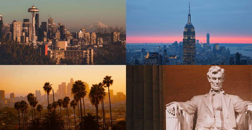 Seattle, New York, Los Angeles, and Washington, D.C., USA.