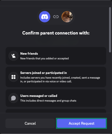 Accepting the request to establish a connection with a guardian on Discord.