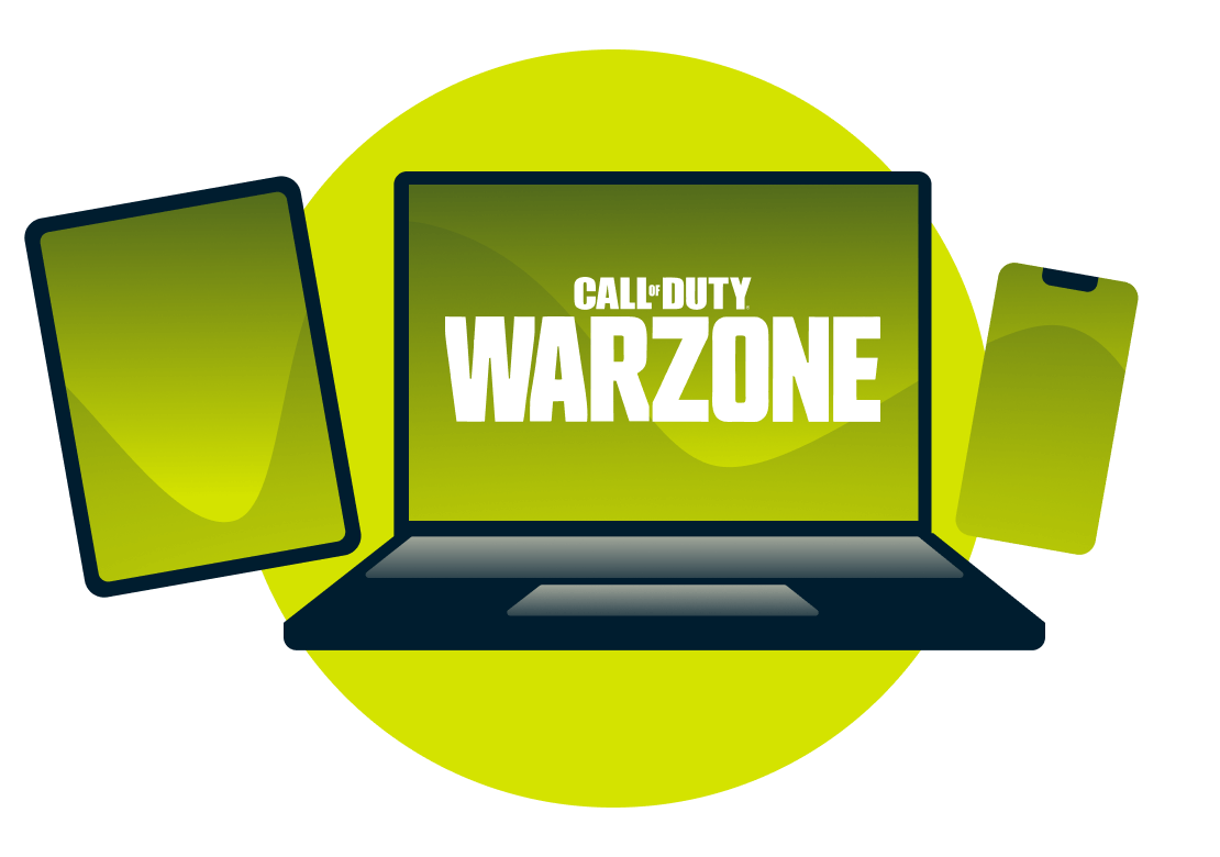 Verschiedene Geräte mit dem Call of Duty: Warzone Logo.