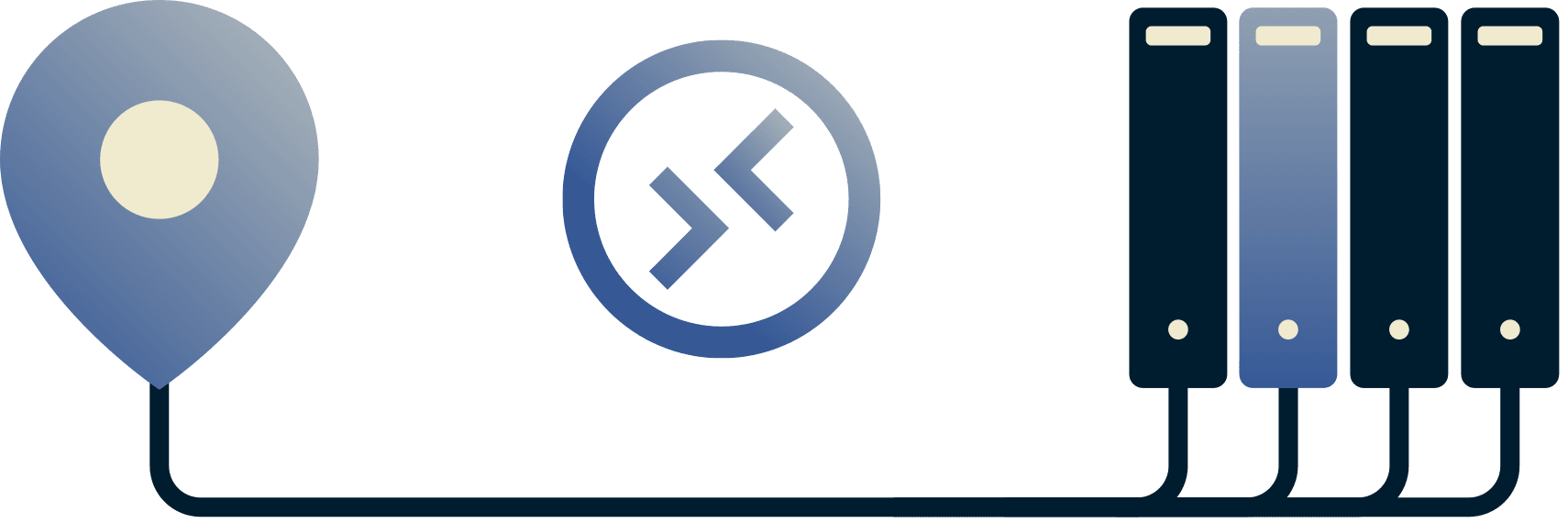 Diagram af en person, der er forbundet via fjernskrivebord til et kontornetværk.