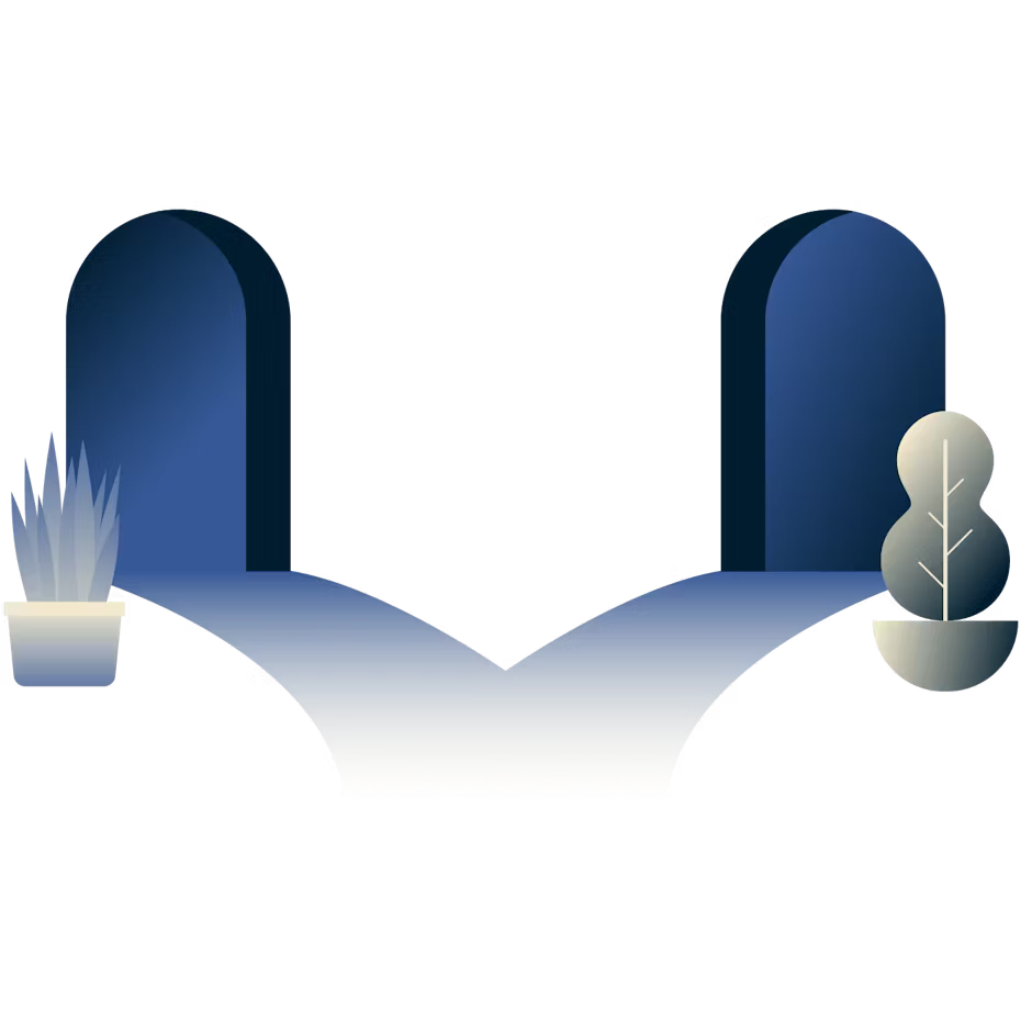 Polku haarautuu kahdesta oviaukosta.