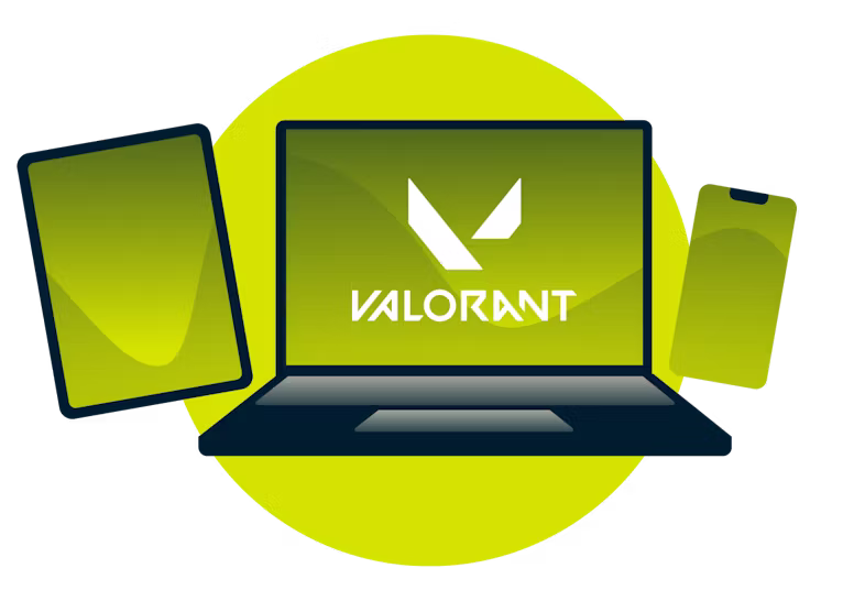 Verschiedene Geräte mit dem Valorant-Logo.