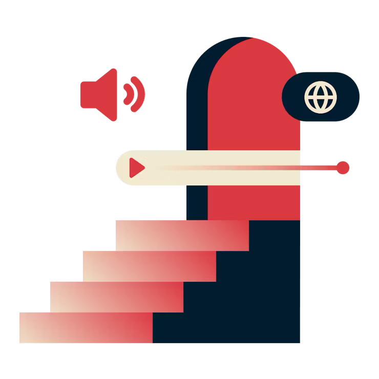 Assista a conteúdo de qualquer lugar: Escadas para uma porta aberta, representando acesso.