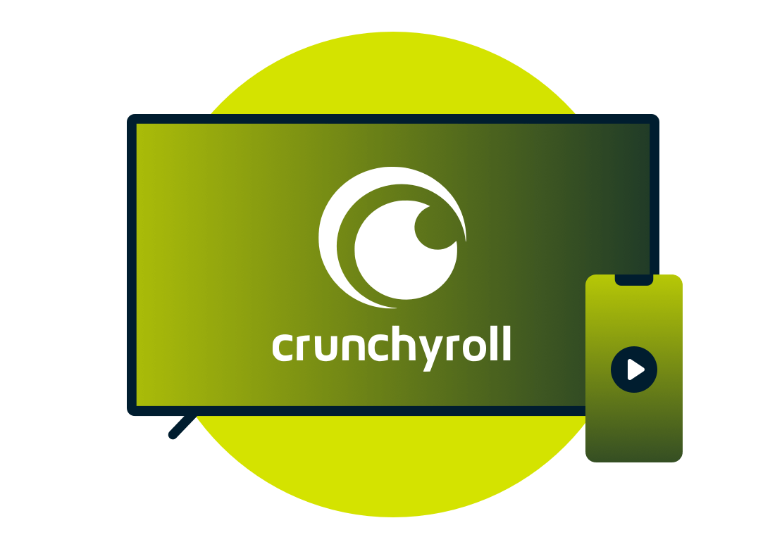 Television screen with Crunchyroll logo.