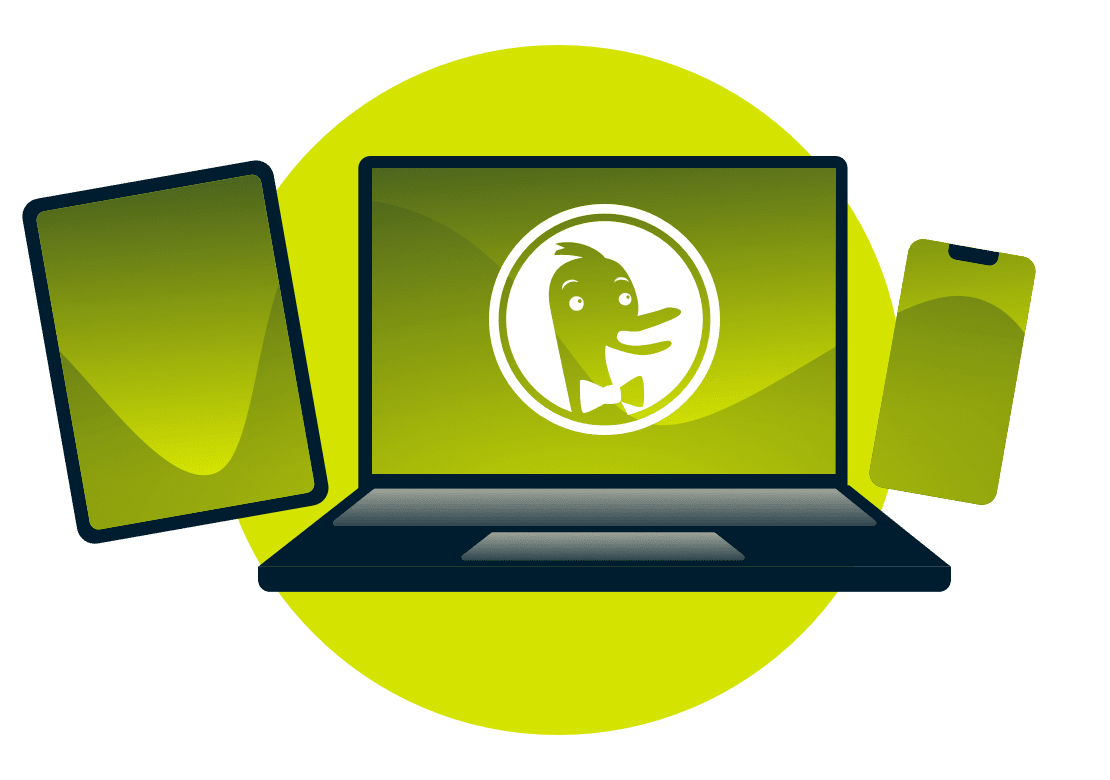 Enheder med DuckDuckGo-logoet.