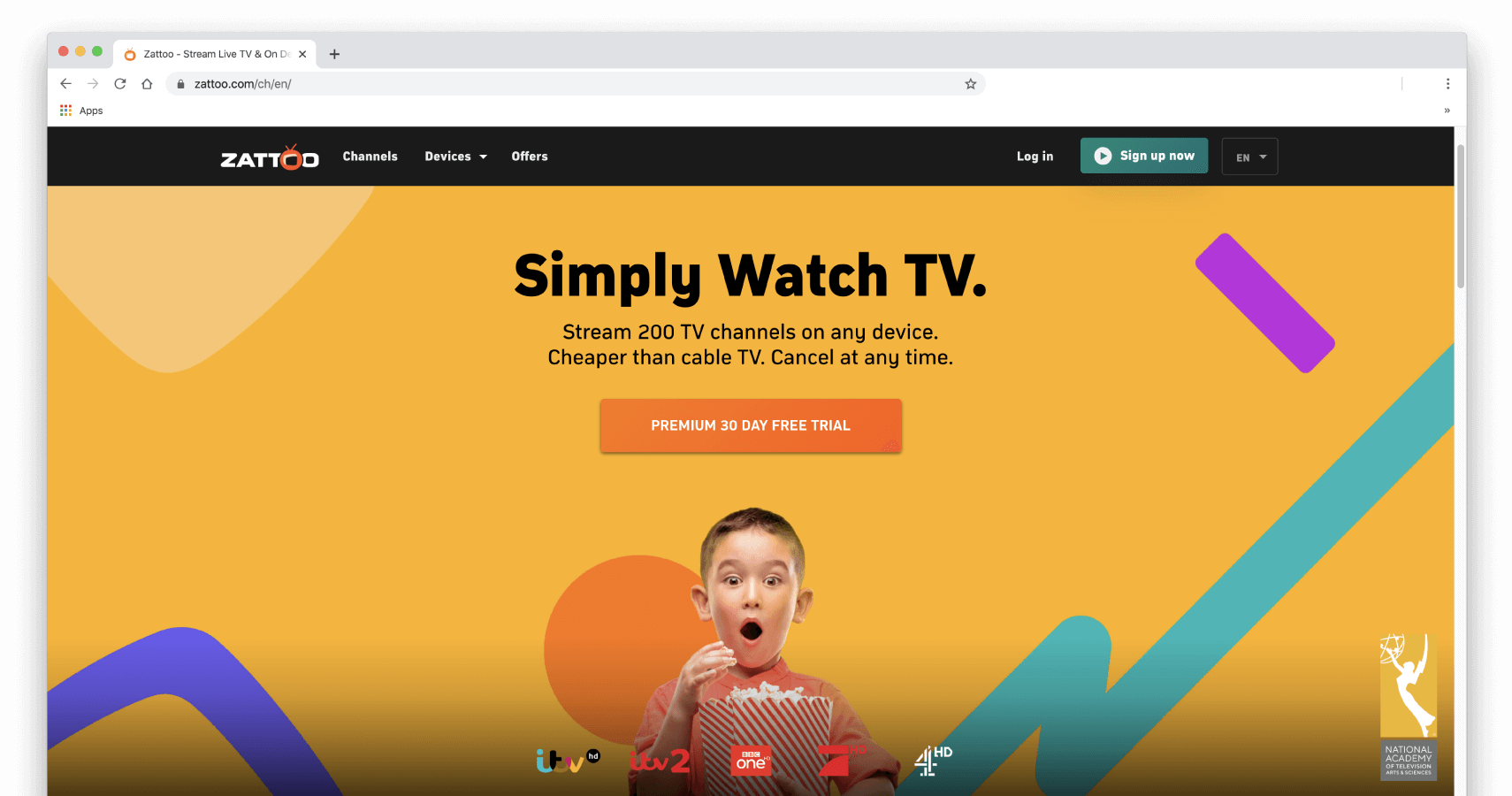 Zattoo anasayfasının ekran görüntüsü.