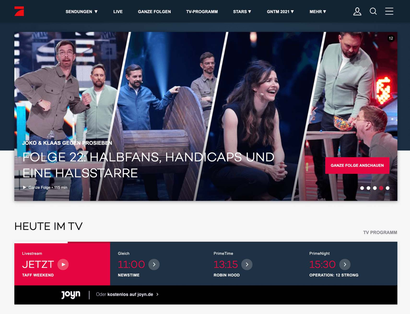 ProSieben sur un écran de PC.