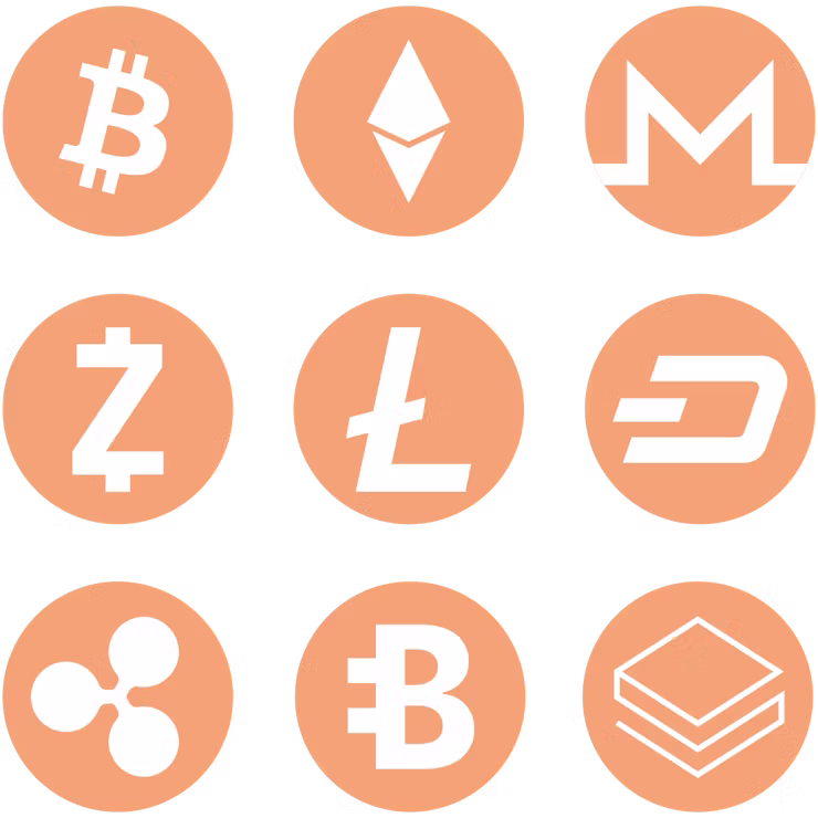 Cryptocurrency coins. Get a VPN for crypto trading.