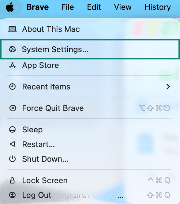 Apple quick access menu, showing how to access system settings.