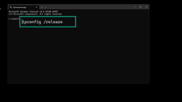 Screenshot of ipconfig /release command in Windows Command Prompt
