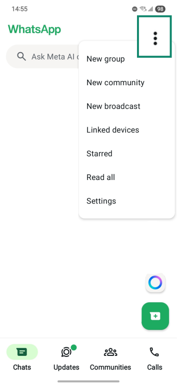 WhatsApp's settings menu on Android.