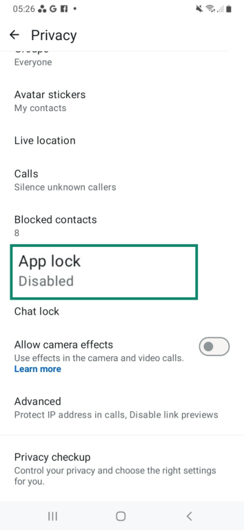 App lock function in WhatsApp.