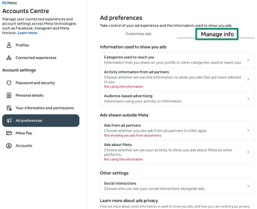Facebook Ad preferences settings.