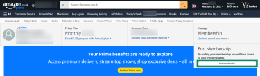 Starting Prime membership cancellation on Amazon website.