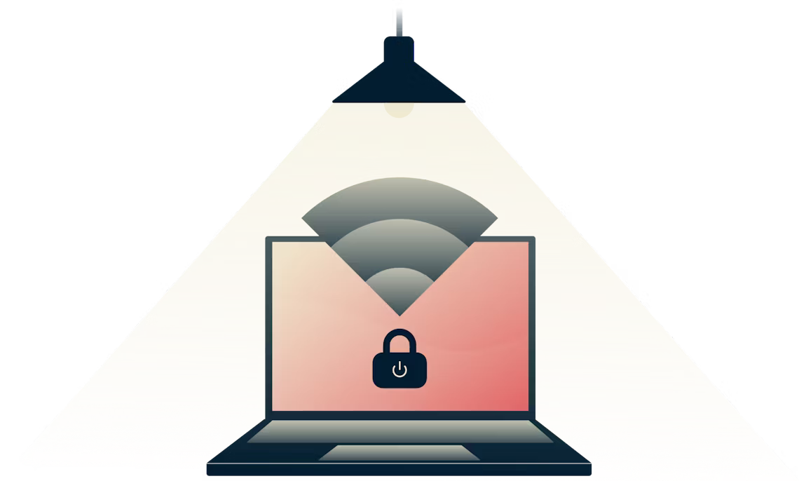 Network Lock detiene todo el tráfico de Internet cuando se cae la conexión VPN. Lámpara que ilumina una computadora segura.